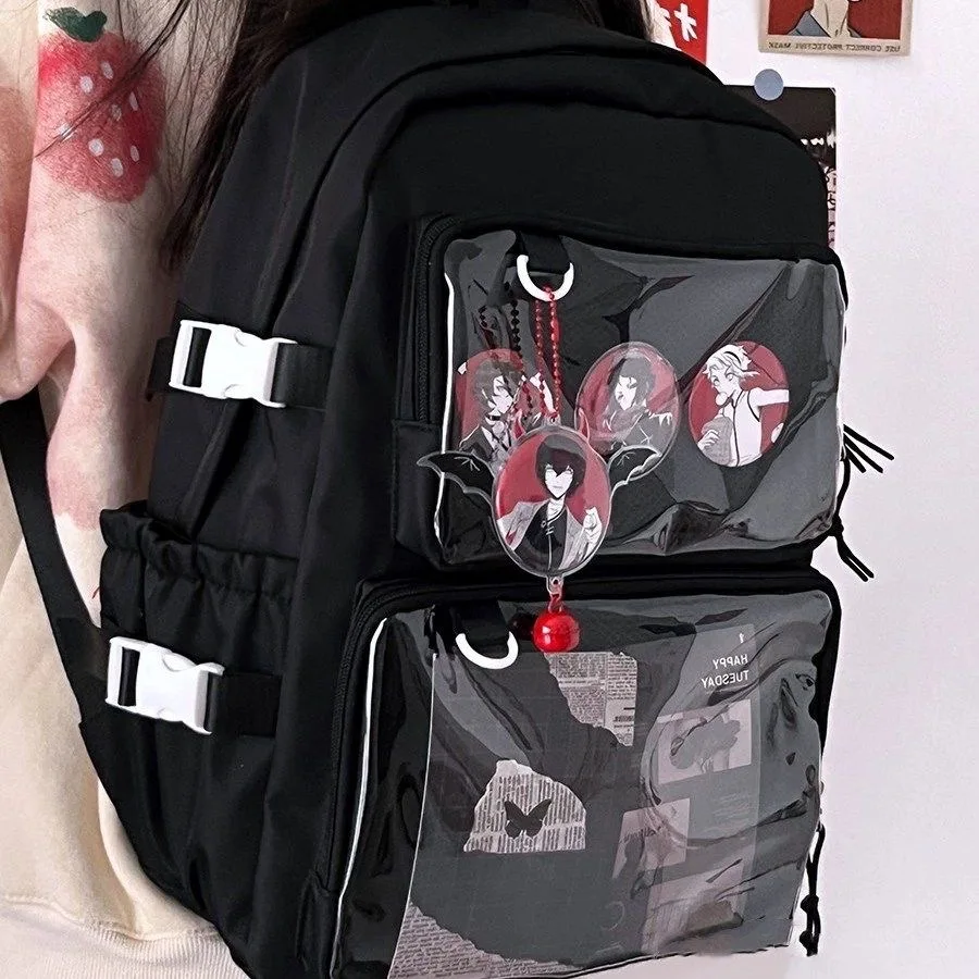 Mochila de escuela secundaria japonesa Y2K para niñas, bolsillos transparentes, Itabag para muñecas, alfileres, placa de exhibición, mochila para