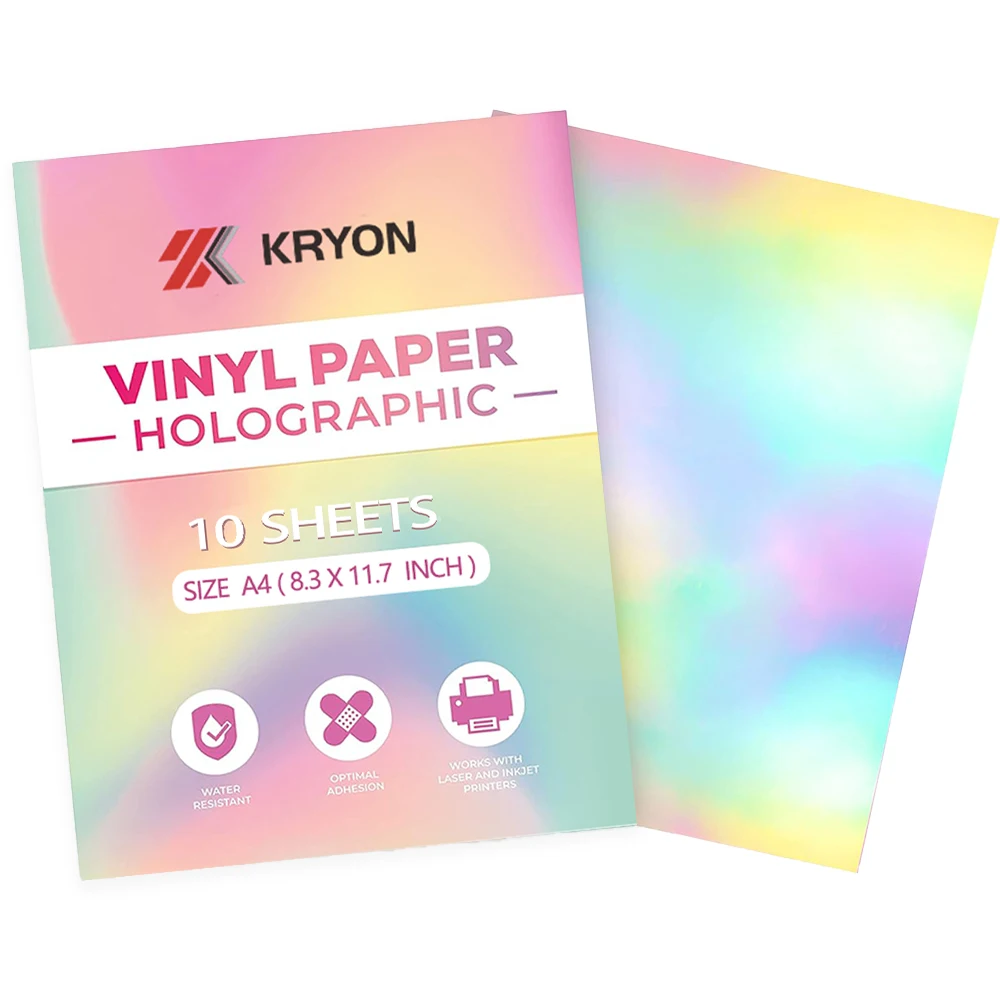 10 أوراق - أوراق لاصقة من الفينيل بألوان قوس قزح - مقاس A4 (8.3 × 11.7 بوصة)، ذاتية اللصق، مقاومة للماء، متوافقة مع طابعة النافثة للحبر والليزر