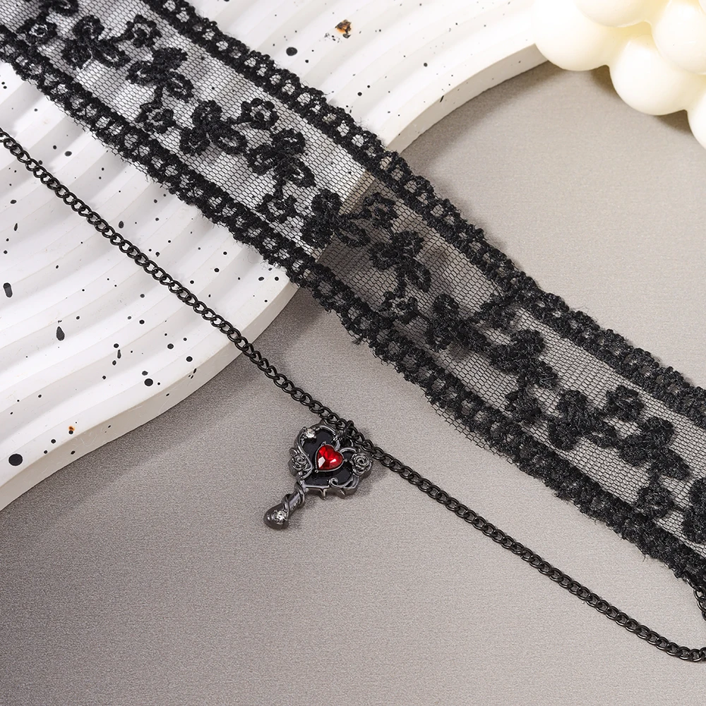 Aihua Gothic Victoria Schwarzes Herz Halskette für Frauen Punk Vintage Ästhetische Grunge Y2K Spitze Halskette Choker Schmuck Geschenke – Detail 6