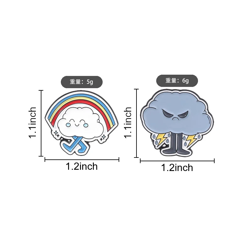 Weather Mood Pin Smiling Sunny Cloud and Frowning Storm Cloud Soft Cute Vibe for Worker Stress Relief Casual Bag Accessory