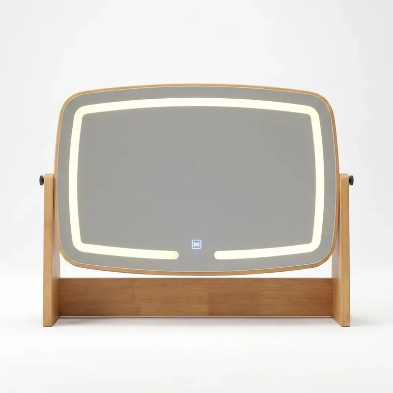 Factory solid wood vanity mirror walnut color bedroom flip-over LED vanity mirror with light