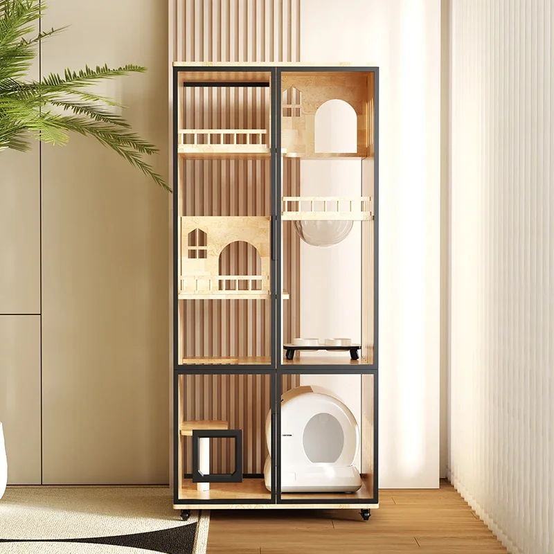 A Non-Occupied Villa Glass Panoramic Cat Cabinet Small Apartment Cat Cage Drawer Integrated Cat Villa