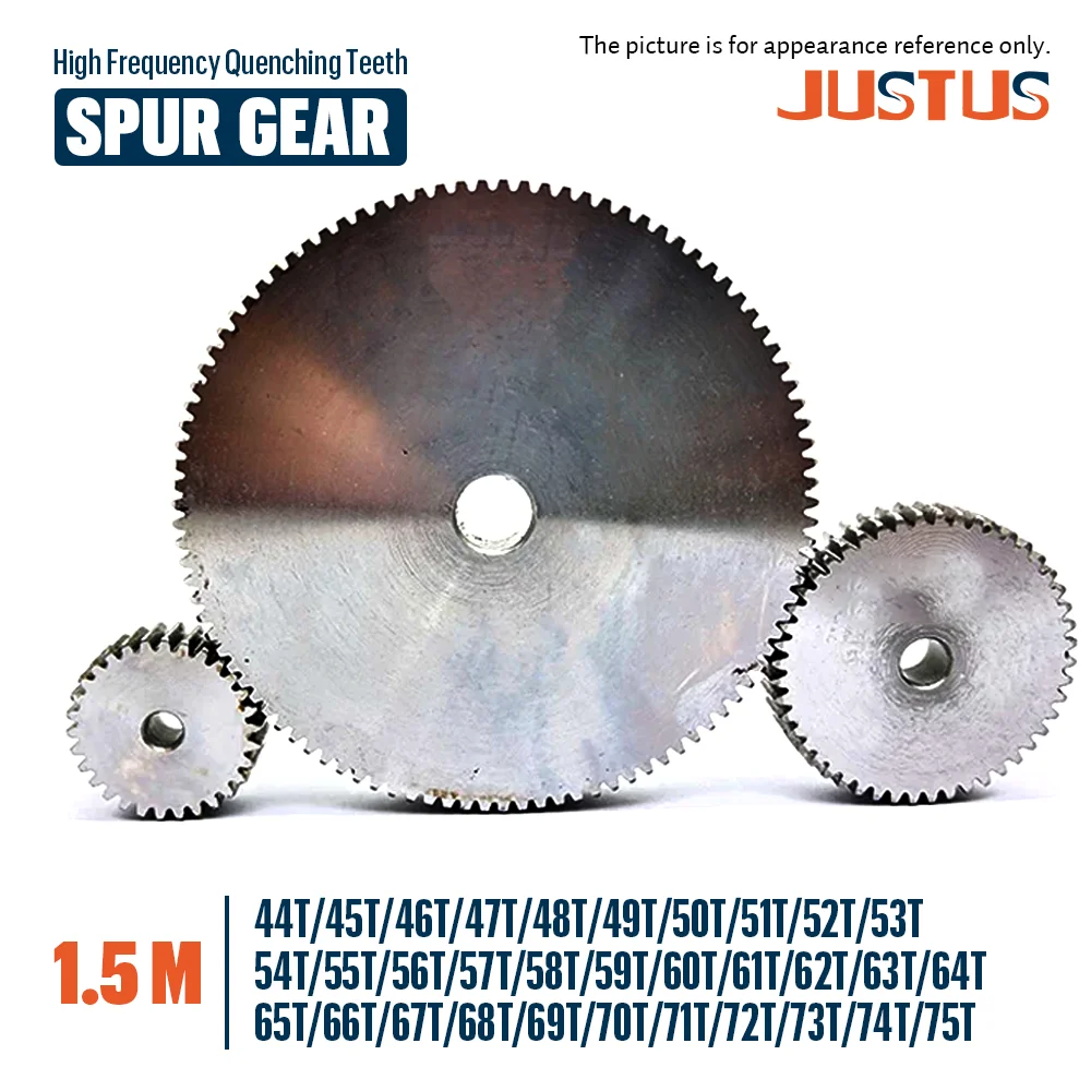 1.5M Spur Gear 44T/45T/46T/47T/48T/49T/50T/51T-75T SC45# Carbon Steel Material Cylindrical Gear High Frequency Quenching Teeth