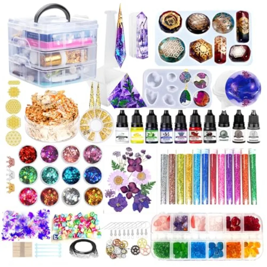 

Resin Kit - Complete Resin Kits and Molds Set, 125pcs Resin Jewelry Making Kit for Beginners with Sphere, Pyramid, Crystal Mold