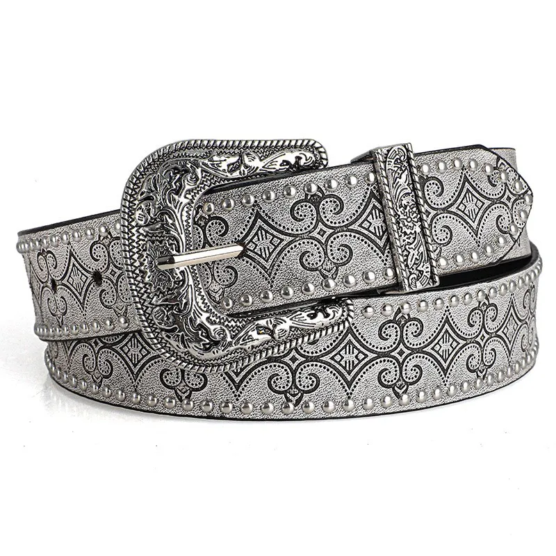 Western-Cowboy-Gürtel – Vintage-Punk-Stil, geschnitzte Schnalle, PU-Ledergürtel, lässige Trend-Accessoires, Y2K-Taillengürtel, für Männer und Frauen – Detail 4