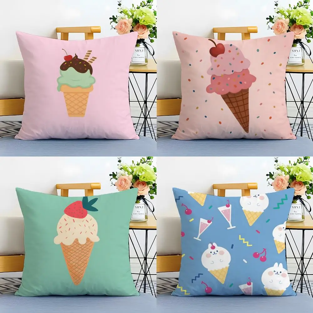 Fashion Cute Delicious Sweet Ice Cream Cushion Cover Washable Linen Pillowcase Soft  for Sofa Bed Cozy Home Room Decor