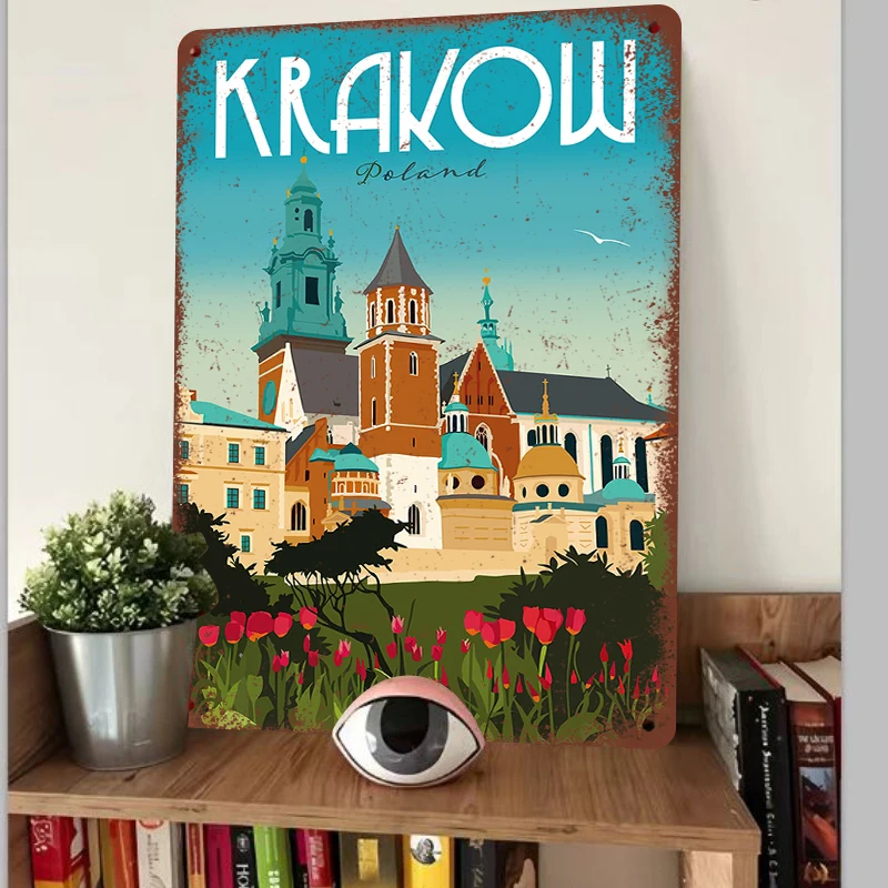 Krakow Wawel Castle Vintage Metal Tin Sign Poland Travel Souvenir Living Room Bar Wall Art Decor