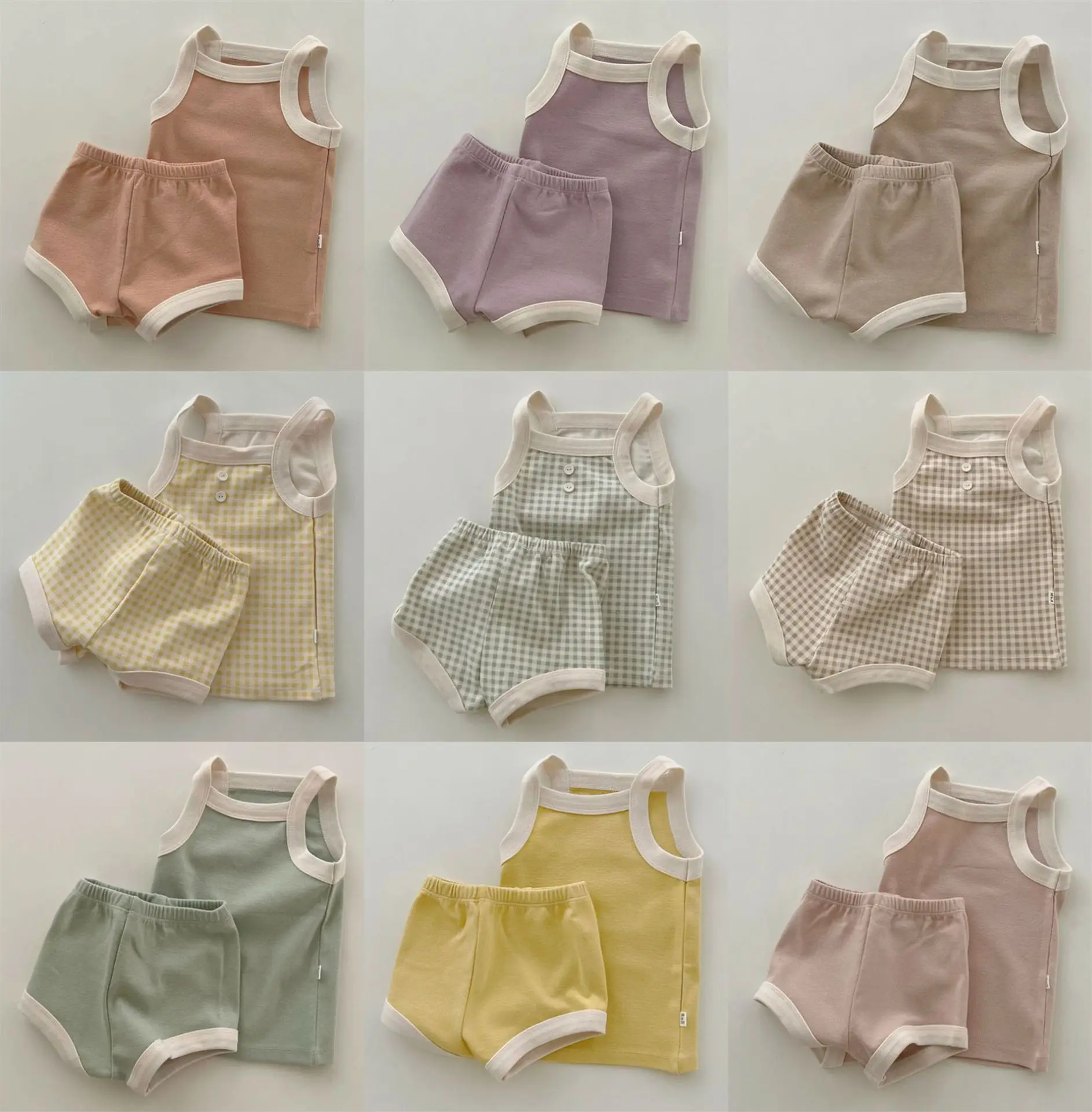 

2024 Summer Korean Newborn Baby Girl 2PCS Clothes Set Cotton Cool Sling Top Solid Shorts Suit Comfortable Infant Girls Romper