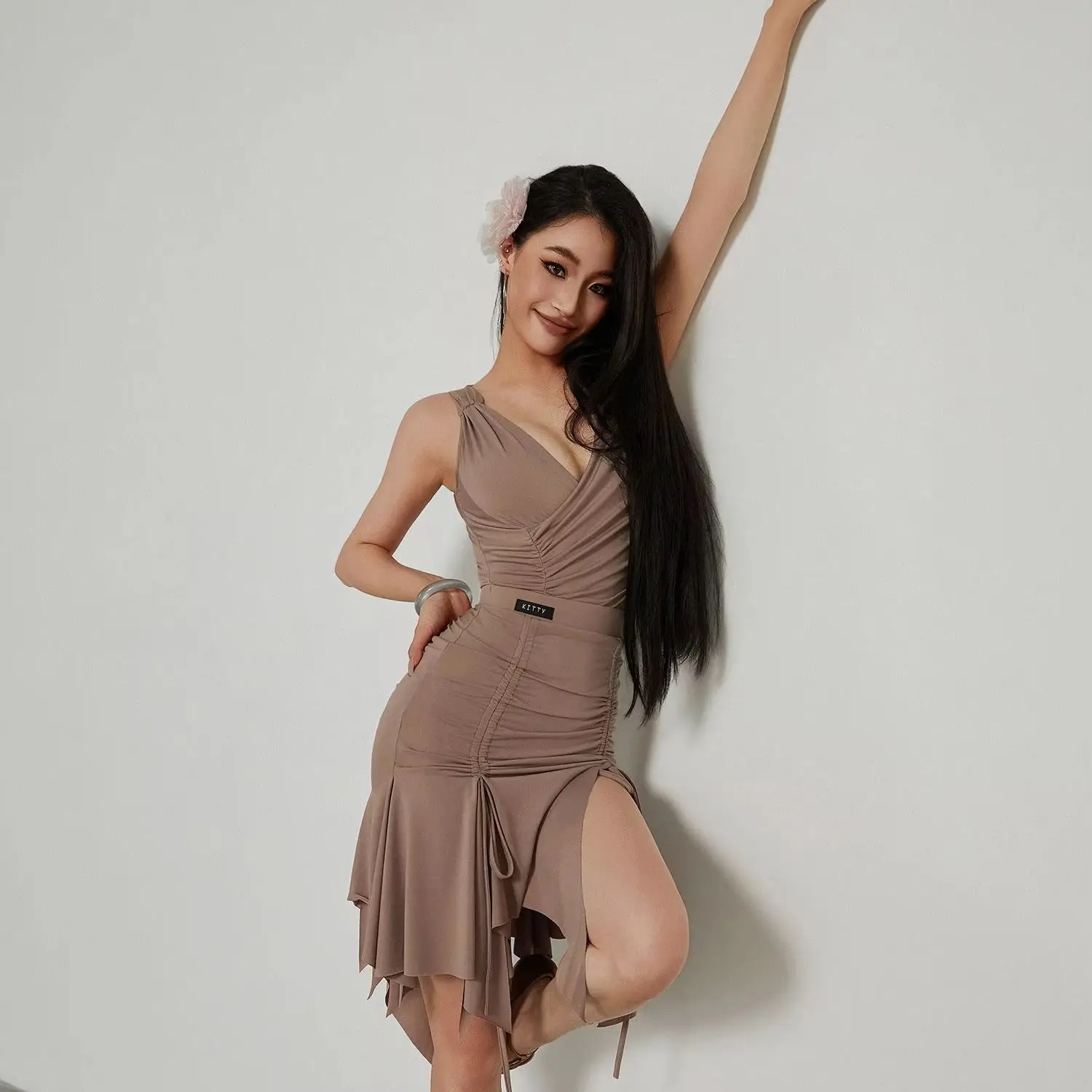 Sexy Adults Outfit Latin Dance Dress Performance Costumes Women V-neck Top Irregular Skirt Samba Dance Practice Clothes DN23960
