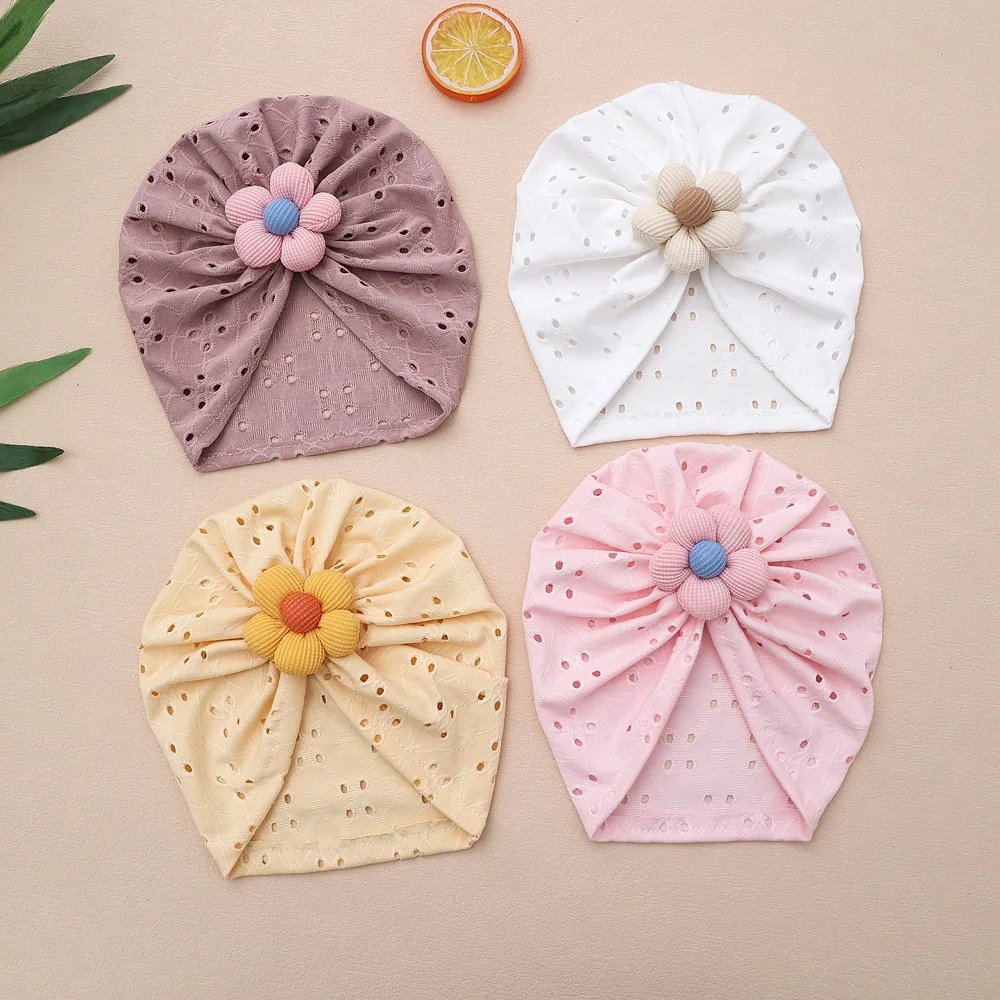 Adorável flor chapéu do bebê elástico recém-nascido boné oco respirável turbante bebê meninas chapéus gorros crianças infantil acessórios para o cabelo