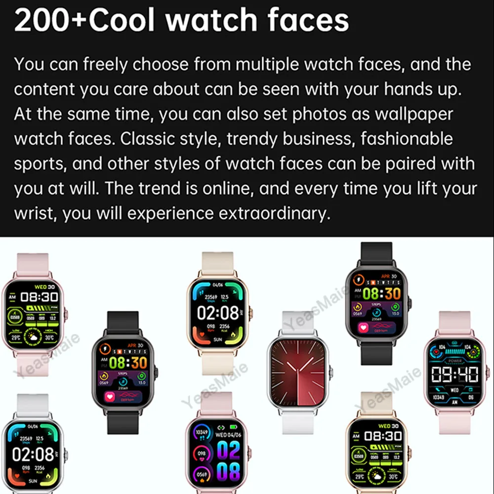 2024 Smartwatch kobiet mężczyzn inteligentny zegarek z funkcją pomiaru rytmu serca dotykowym zegarkiem telefonicznym do Android IOS opaska