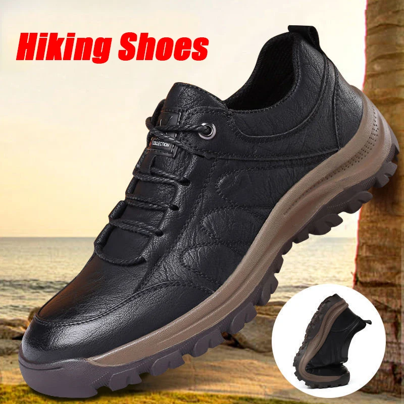 Men's Casual Leather Shoes Winter Warm Thick Sole Comfortable Hiking Shoes Safe Wearable Outdoor Sneakers Erkek Spor Ayakkabı