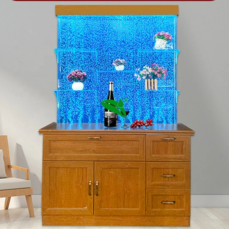 

Custom.mo dern home living room furniture house corner LED color changing bar cabinets with water bubble wall