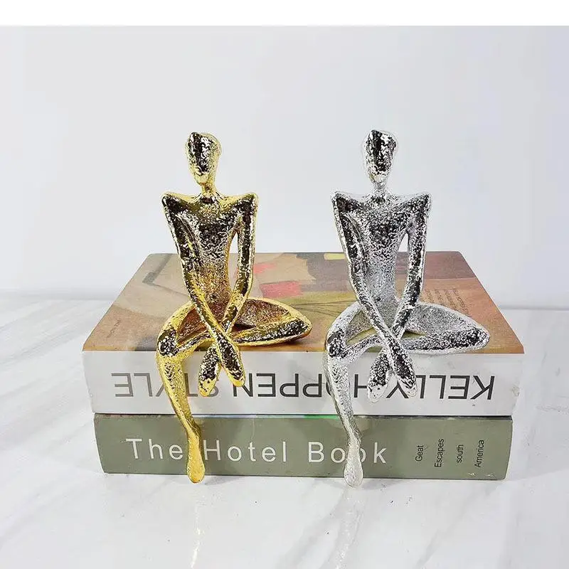 Gold/silver Plated Sitting Abstract Figures Statue Desk Decoration Character Cast Iron Sculpture Ornaments Modern Home Decor