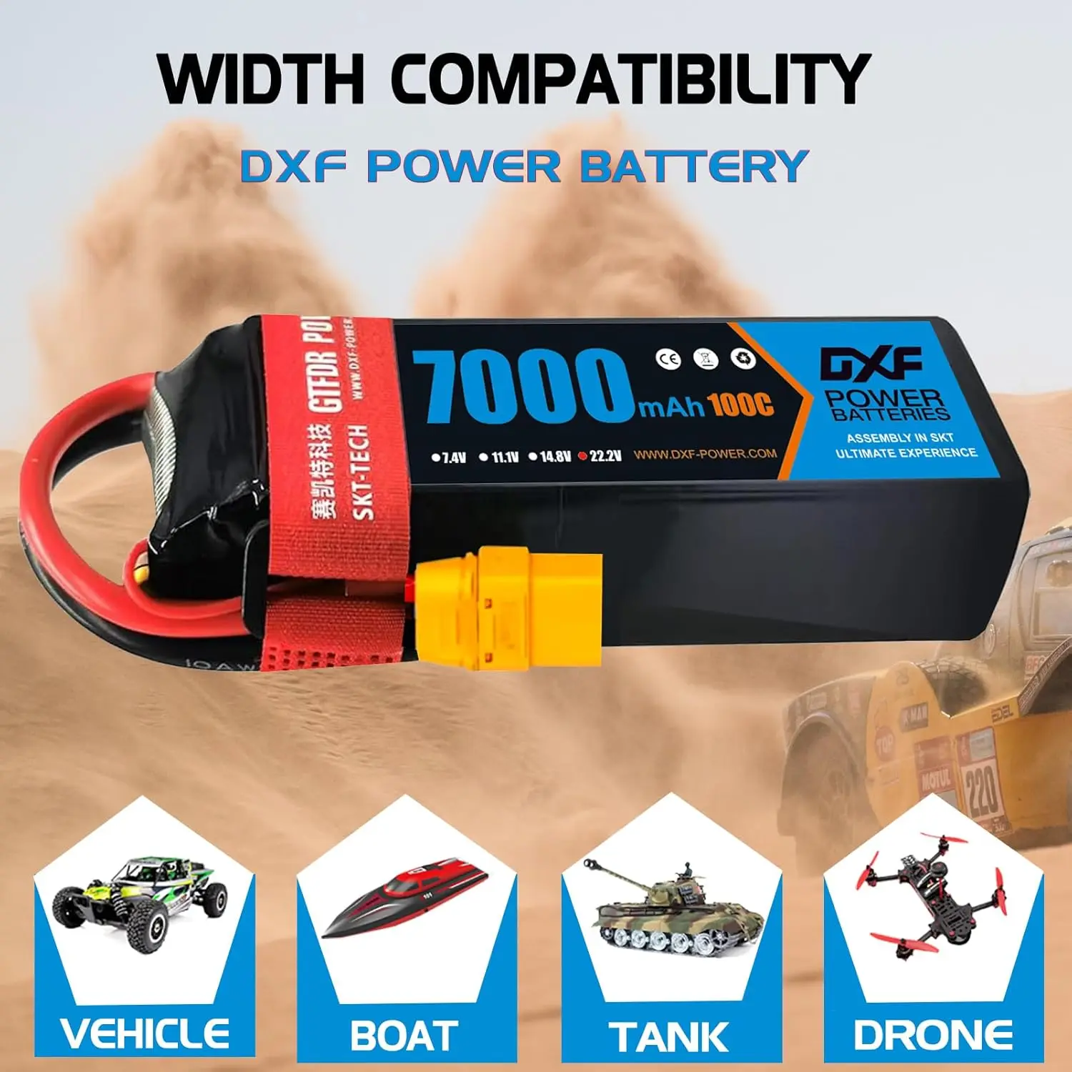 DXF 6S Lipo Battery 22.2V 7000mAh 100C Soft Case Battery with XT90 Connector for Car Truck Tank RC Buggy Truggy Racing Hobby