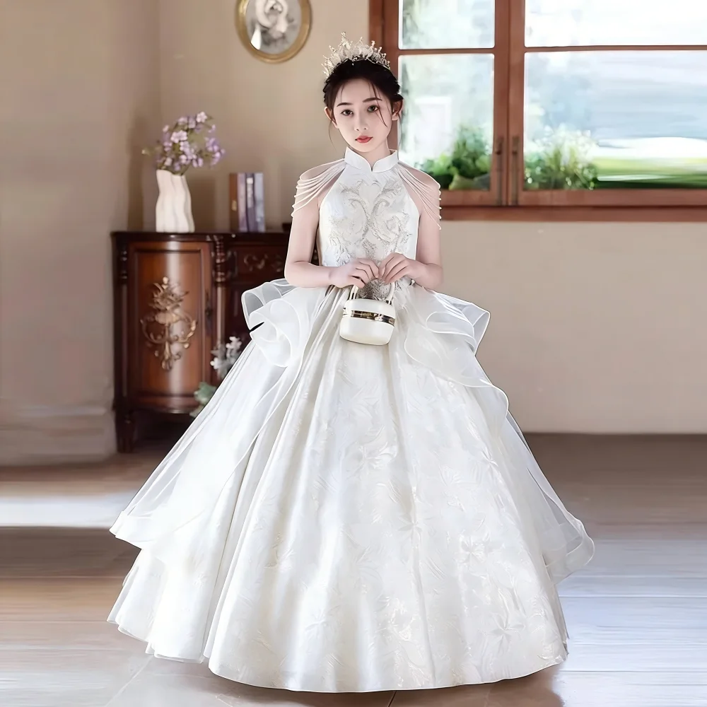 Children Flower Girl Dress Kids Birthday Princess GownNew Champagne Sleeveless Tassel  Pageant Formal Party Celebration Outfit