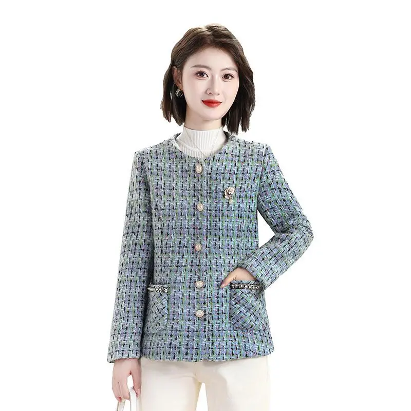 2026 New Spring Autumn Vintage Pink Tweed Weave Jacket Coat Women Small Fragrance Jacket Korean Woollen Coats Elegant Outerwear
