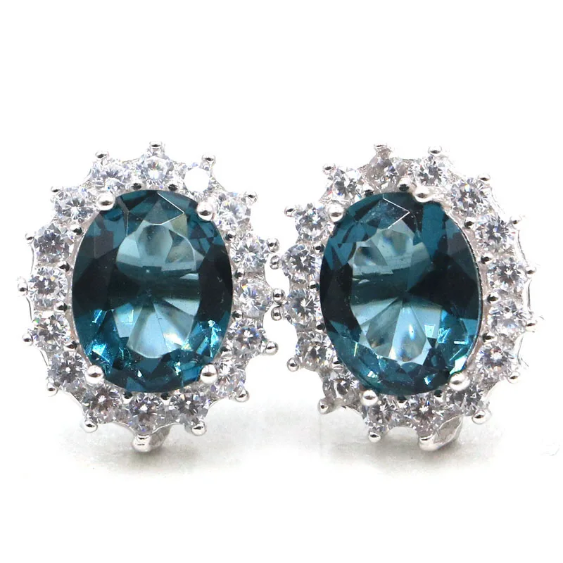 

15x13mm Classic London Blue Topaz Green Emerald White CZ For Ladies Wedding Silver Earrings