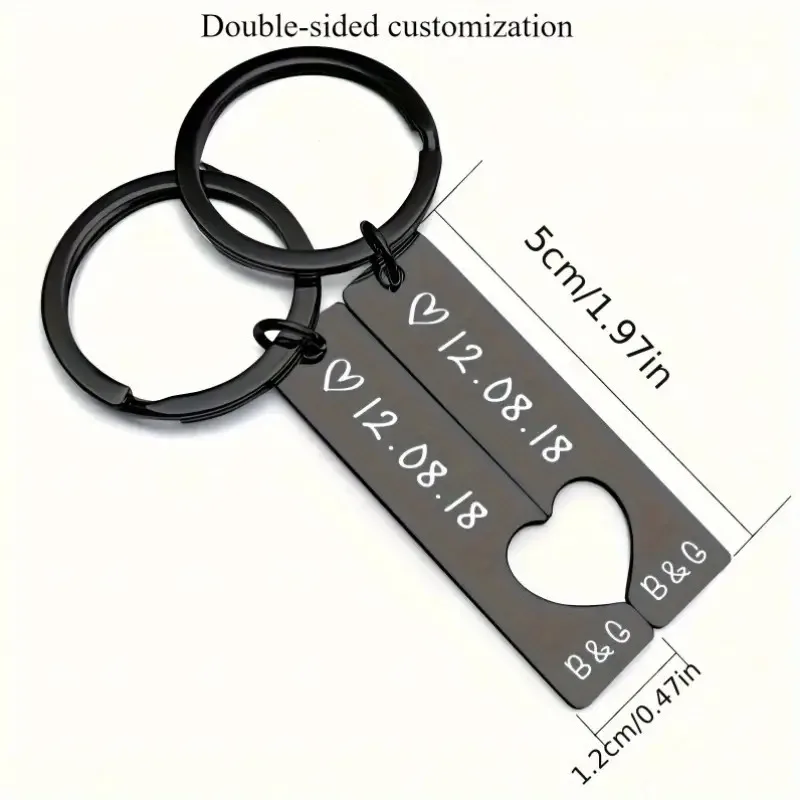 

Custom Text Key Chain Engraving Date Stainless Steel Keychain Personalized Romantic Couple Christmas Birthday Anniversary Gift
