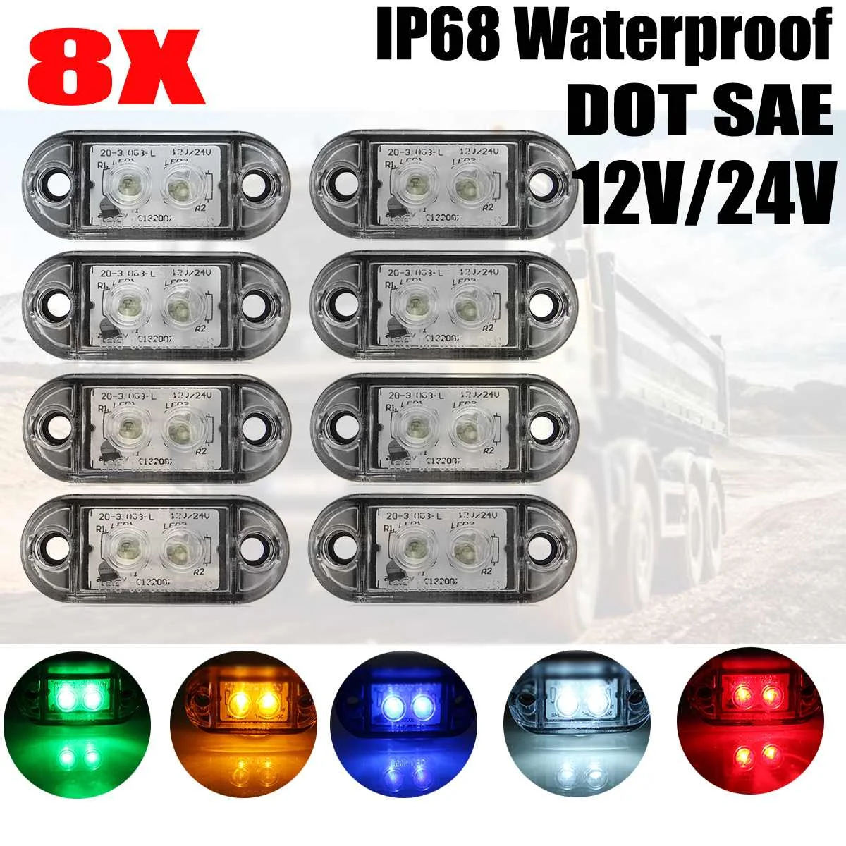 1/4/8x LED Truck Trailer Side Marker Clearance Light 12/24V Turn Signal Warning Indicator Lights Lamp for SUV Lorry RV Bus Boat