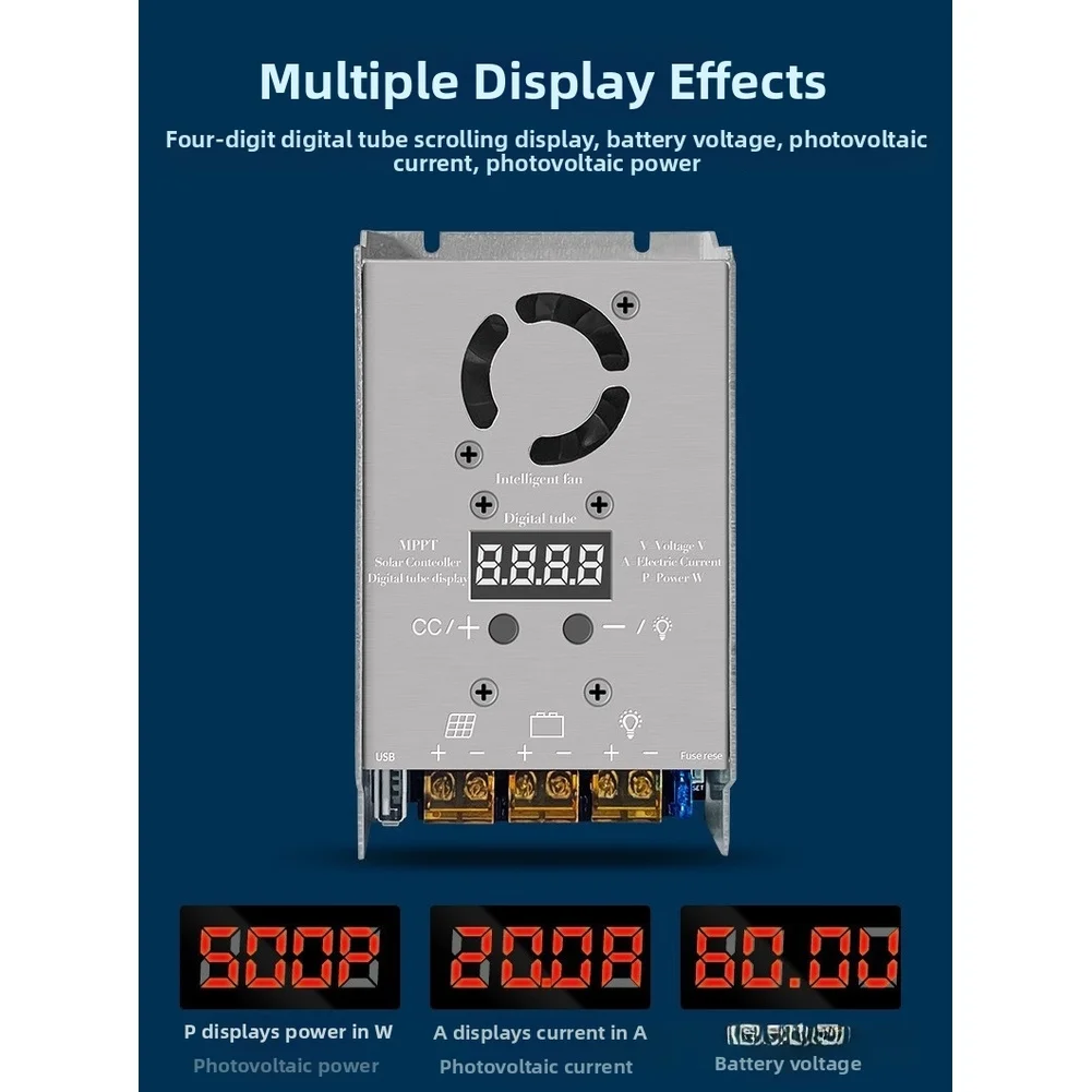 750W For MPPT Solar Charge Controller 25A with Real-Time LED Display Showing PV Input Current Power Output and Battery Voltage