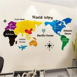 3D World Map Wall Sticker for Living Room, Bedroom, Home Decor, Acrylic Mural Stickers, Mirror Wall Art Wallpaper