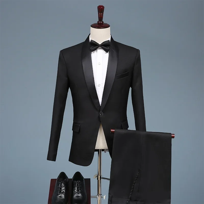 

(065) Suit set groom wedding dress stage youth host singer performance suit