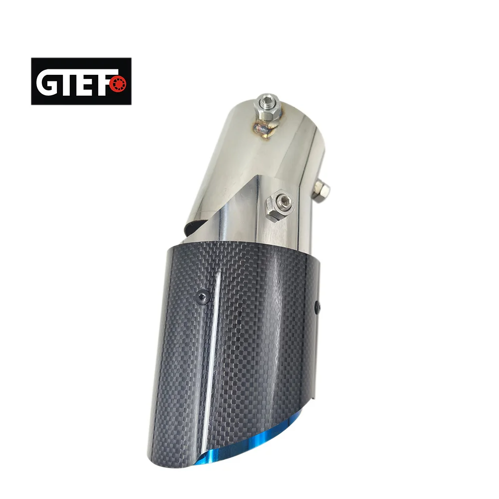 GTEFO One Piece Glossy Angle Adjustable Straight Edge Carbon Fiber Blue Stainless Steel Exhaust Tip with Logo
