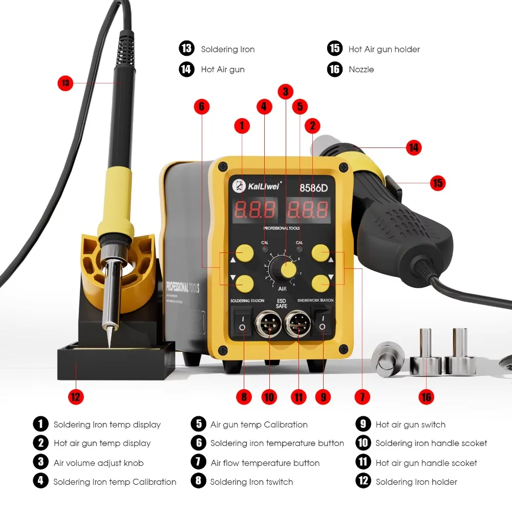 Kailiwei 750W Rework Soldering Staion Digital 2 in 1 Hot Air Gun Led Display Welding Station for Mobile Phone Solder Repair