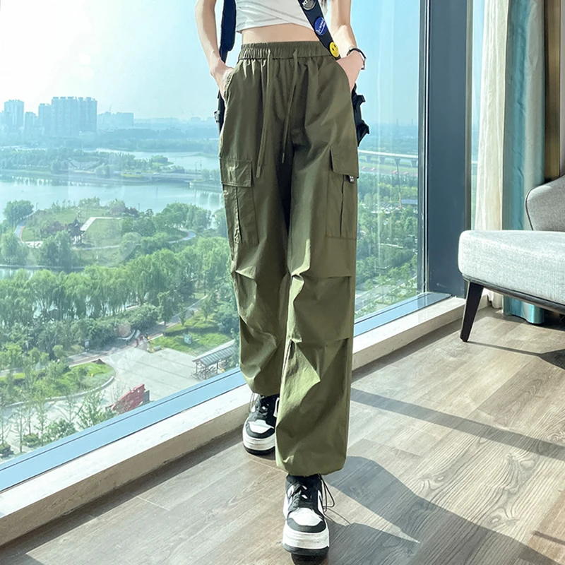 Mode Frauen Jogger Hosen Casual Weibliche Chic Gerade Cargo Hosen Elastische Hohe Taille Streetwear Dünne Hosen Sommer Dünne – Detail 10