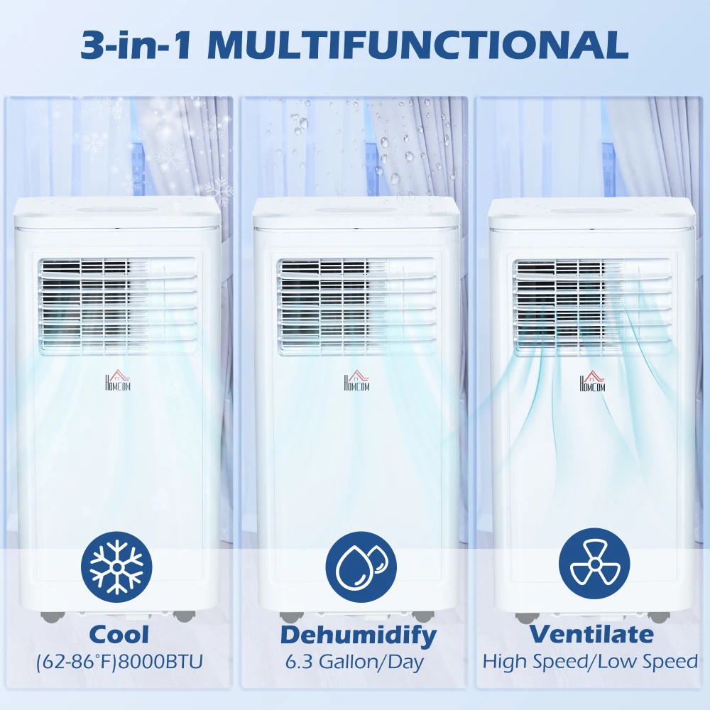 8000 BTU Tragbare Klimaanlage, Klimaanlagenventilator, Mini-Kühler, Haushaltskühlung, Luftentfeuchter und Ventilator für Räume bis zu 344 Quadratfuß