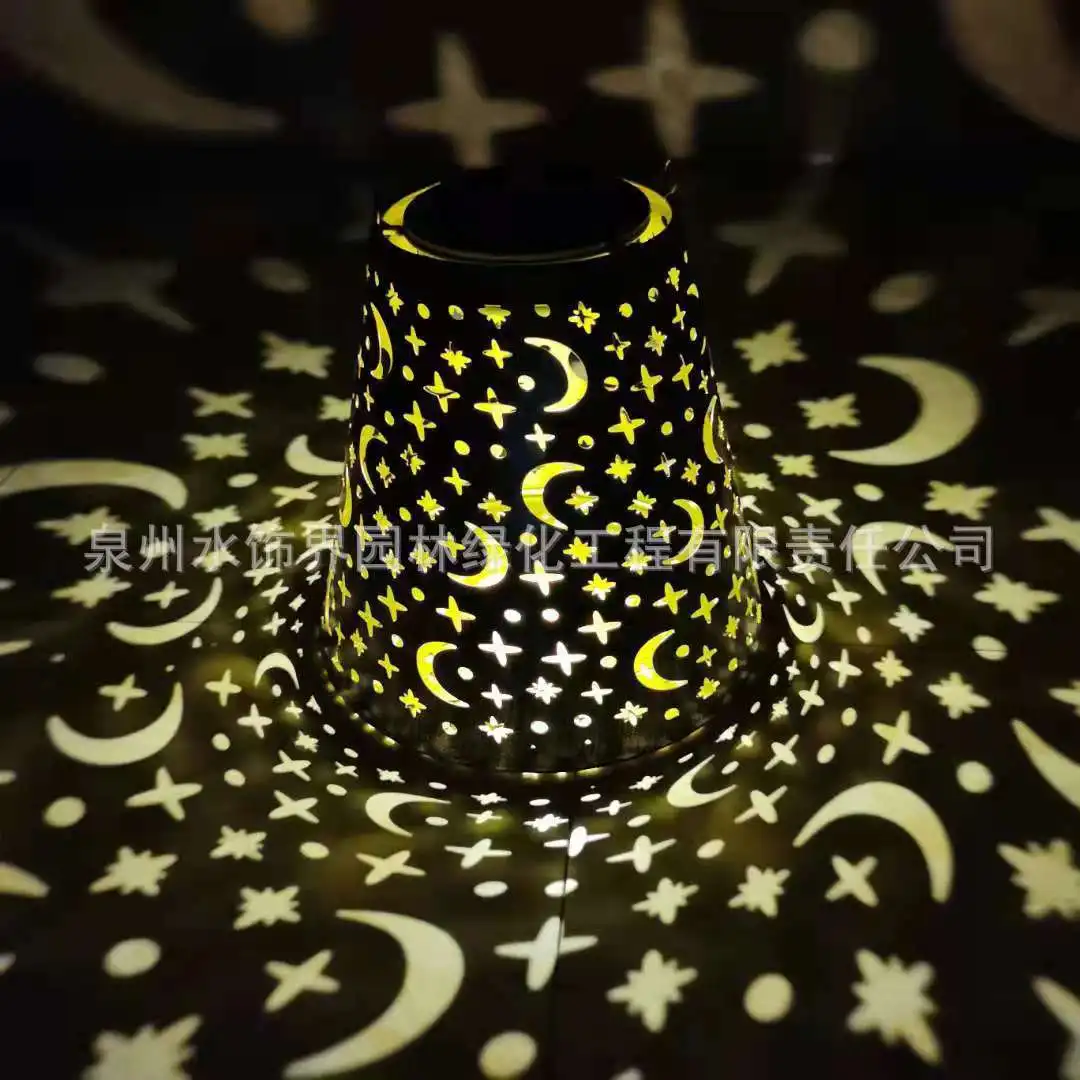 Hot-selling new wrought iron solar hollow light outdoor garden landscape decoration star moon