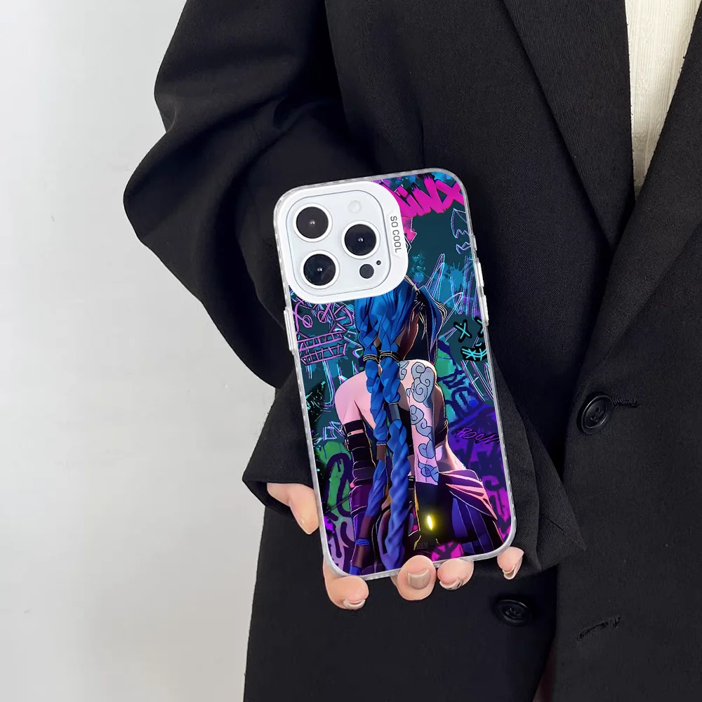 حافظة هاتف Jinx Arcane لهاتف آيفون 16 15 14 13 12 11 Pro Max Plus غطاء خلفي فضي مقاوم للصدمات