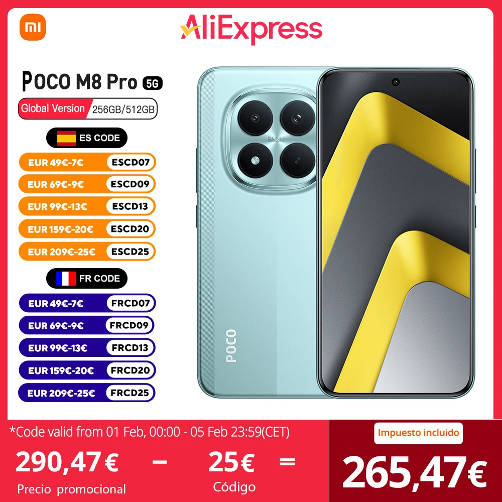 POCO M8 Pro 5G Europäische Version 256GB/512GB, Snapdragon 7s Gen 4, 6,83 Zoll AMOLED-Display, 120Hz, 50MP OIS, 6500mAh, NFC, IP66, ohne Ladegerät