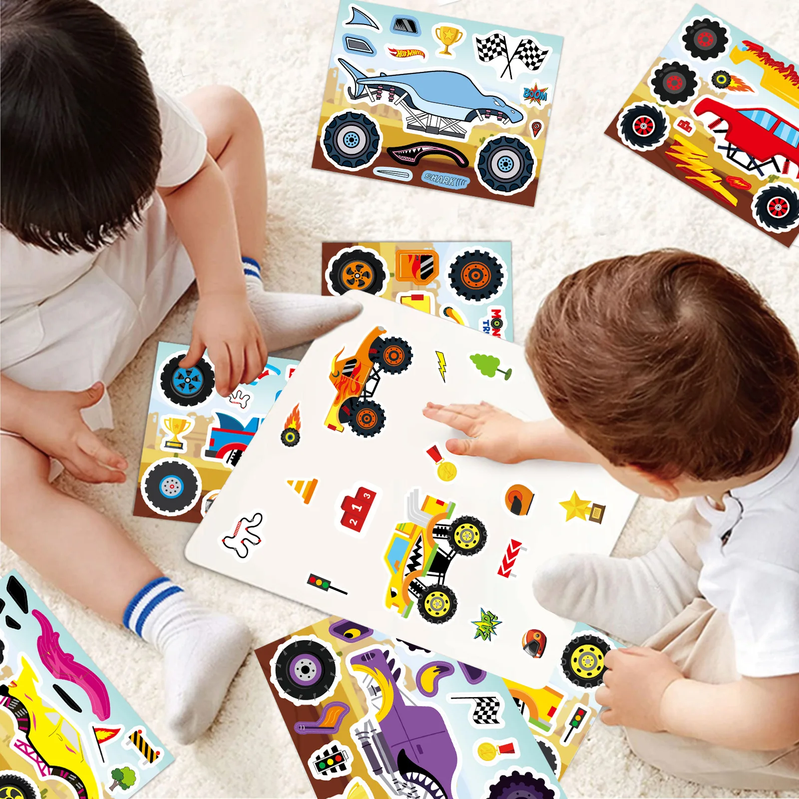 8/16 Vellen Cool Big Foot Winkelwagen Maak een Gezicht Puzzelstickers Decoratie Laptop Telefoon Gitaar Skateboard Koelkast Cup Klassiek Kinderspeelgoed