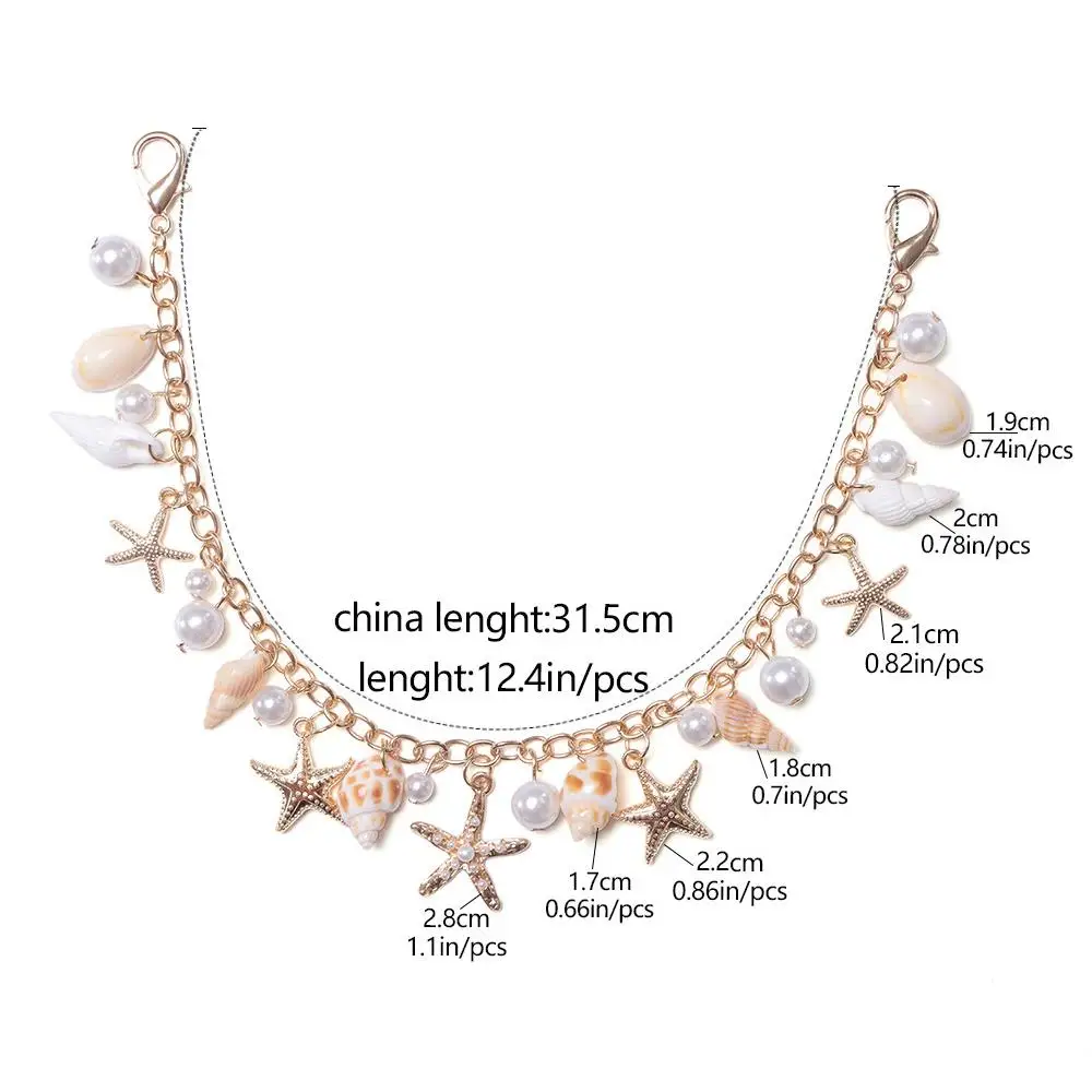 1Pc Bohemian Style Bag Chain For Handbag DIY Jewelry Accessory Gift Women Pants Chain With Imitate Starfish Conch Pearl