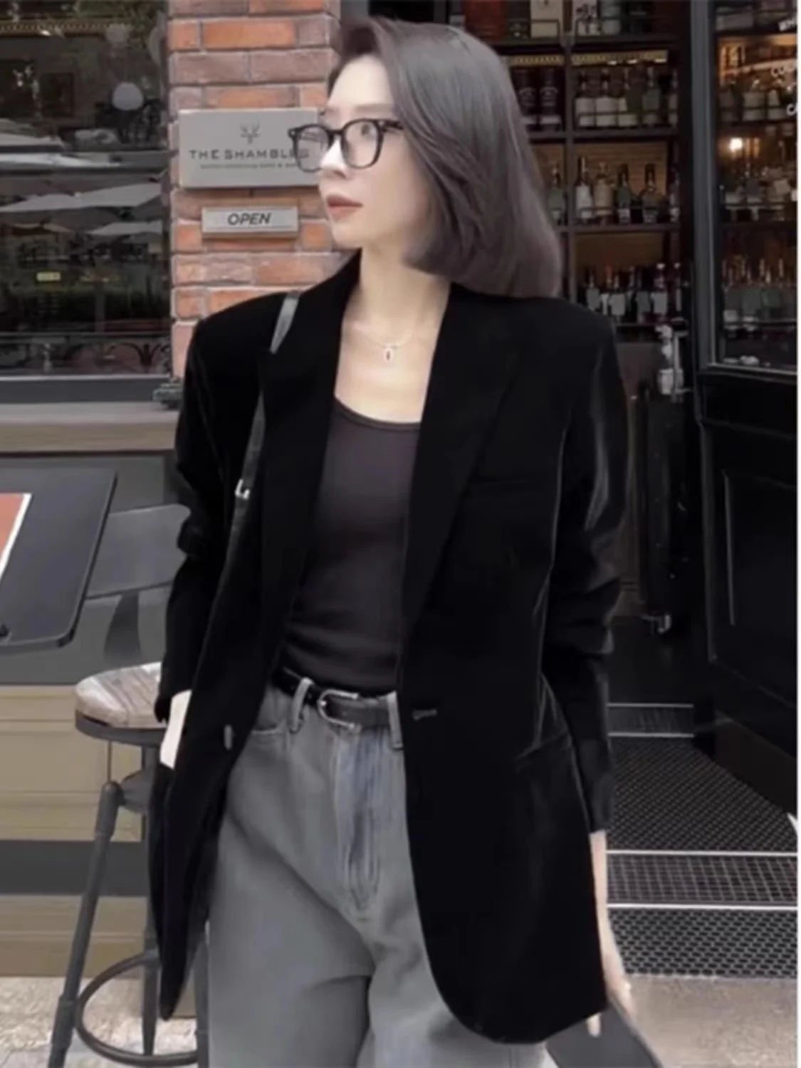 UNXX High-End Black Blazer for Women Female Office Lady, 2024 Autumn New, Elegant Padded Thickened Petite Suit Jacket Hot Sale