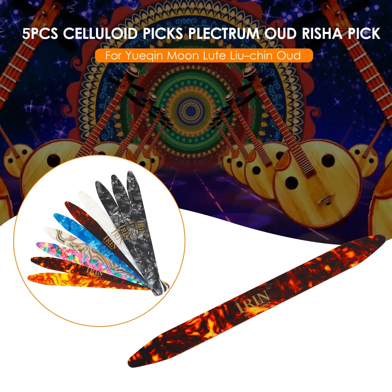 IRIN 5Pcs Celluloid Picks Suitable For Qin Rian/Oud/Liu Qin Etc String Instrument Accessories guitar accessories Color Random