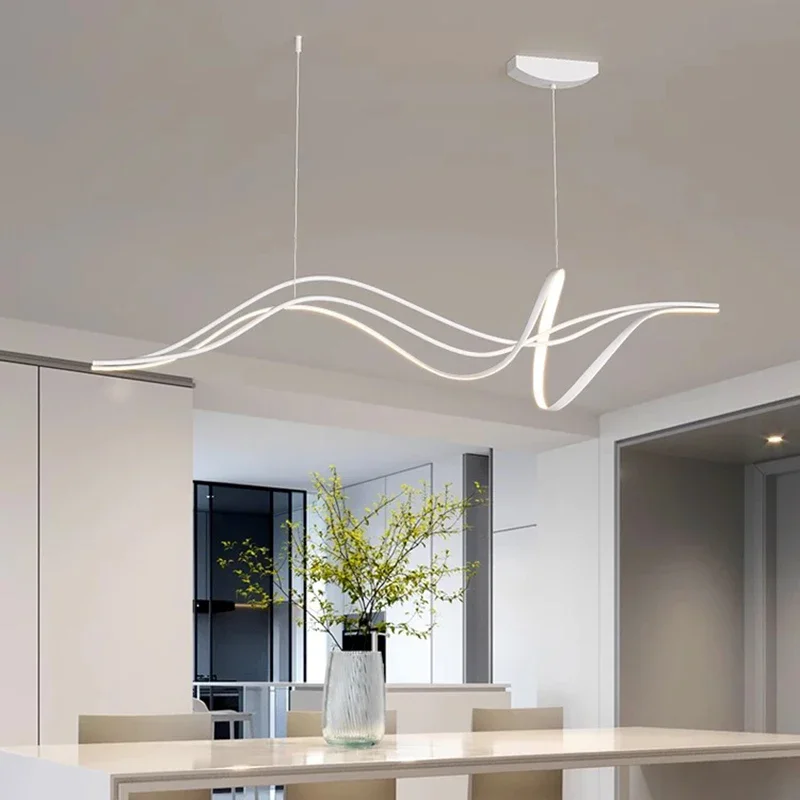 Modern Lines Led Pendant Light for Restaurant Room  Dining Tables Kitchen Bar Counter Black Chandelier Home Decor Light Fixture