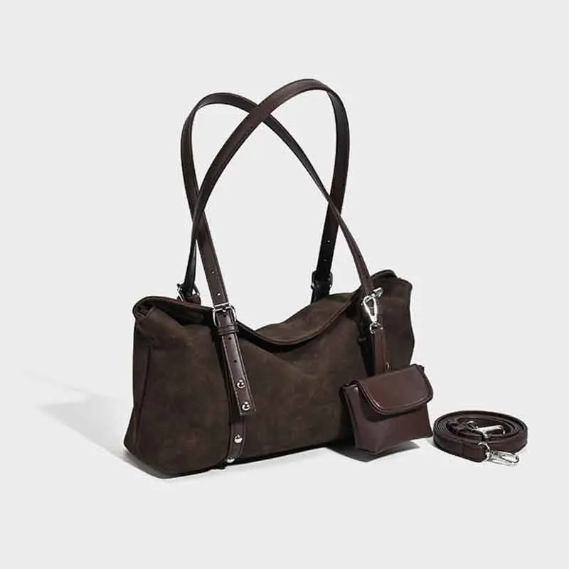 Bolsa de travesseiro de camurça retrô, bolsa de ombro e axilas de grande capacidade para deslocamento de outono e inverno, bolsa crossbody de ombro único