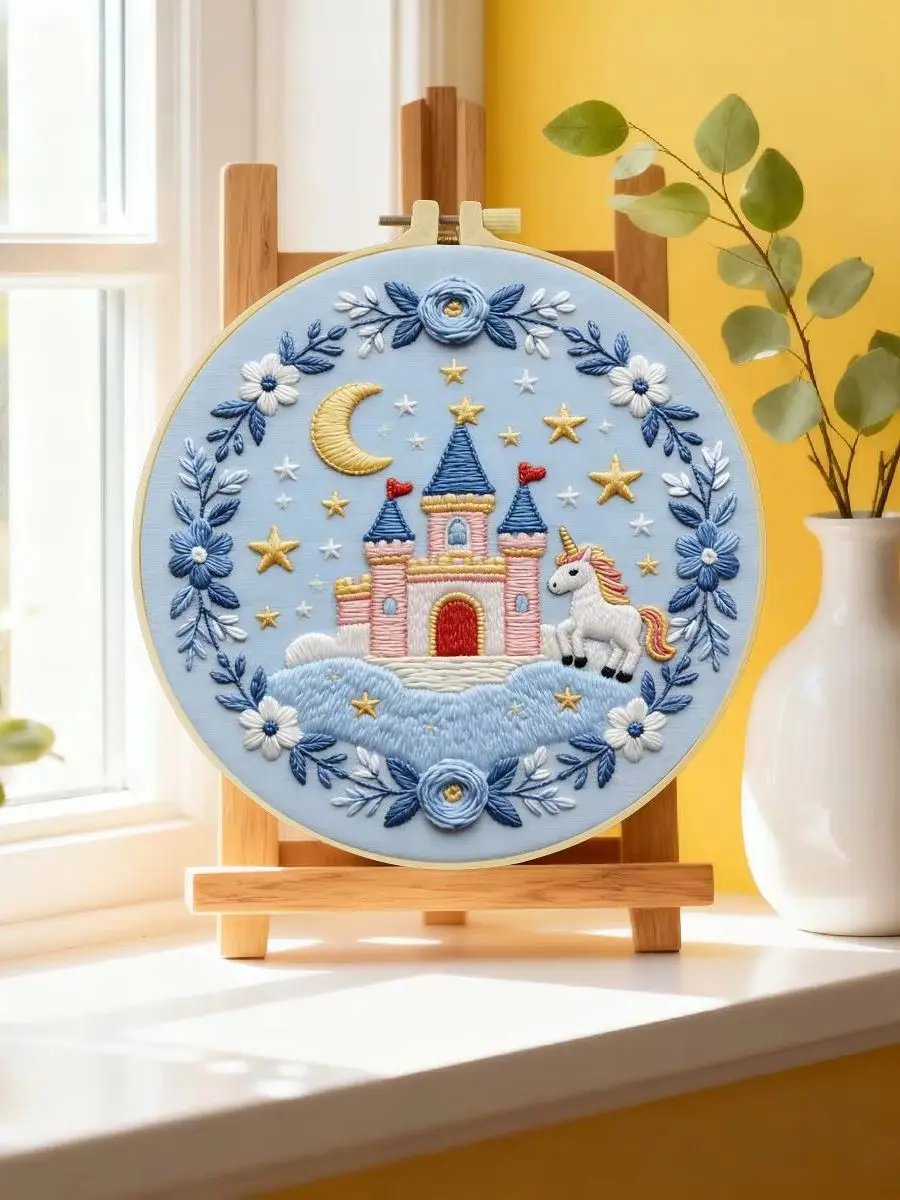 1 Stück 20X20CM/15X15CM 7,87/6,3 Zoll Traumschloss Stickerei Starter-Kit DIY-Kit DIY-Stickerei-Set Handarbeiten Nähkunst – Detail 6