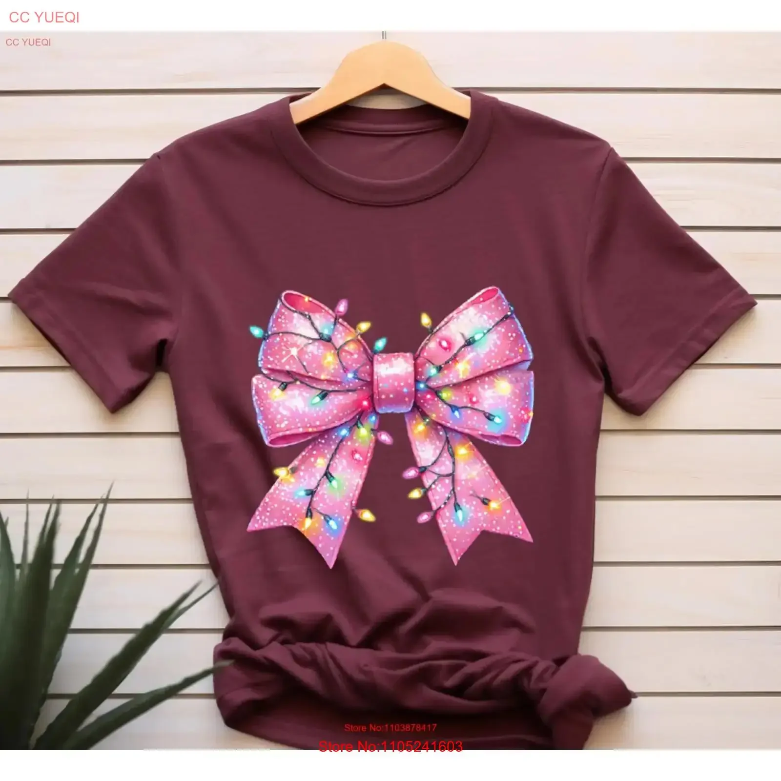 Pink Coquette Christmas Light Shimmer Bow T Shirt Lights vintage Washed Casual fashion designer clothes homme Breathable