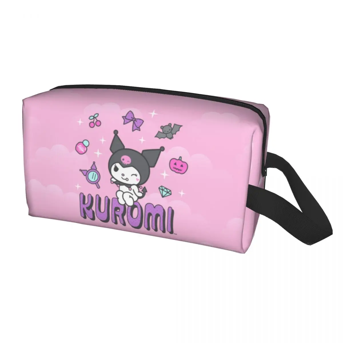 Custom Cartoon Kuromi Skull Makeup Bag for Women Travel Cosmetic Organizer Kawaii Cute Rabbit Anime Storage Toiletry Bags