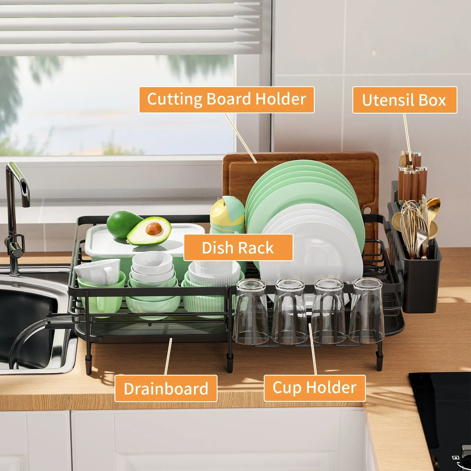 Dish Drying Rack Extendable Dish Rack Multifunctional for Kitchen Counter Anti-Rust Drying