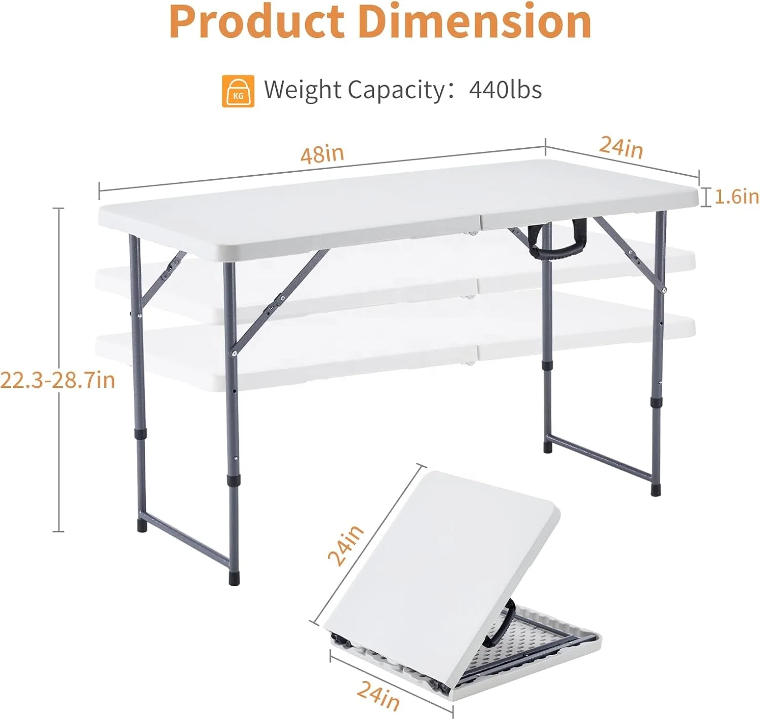 4 Foot Portable Folding Table Adjustable Height Rectangle Picnic Party Camping Utility Indoor Outdoor Table Tablepromote sales