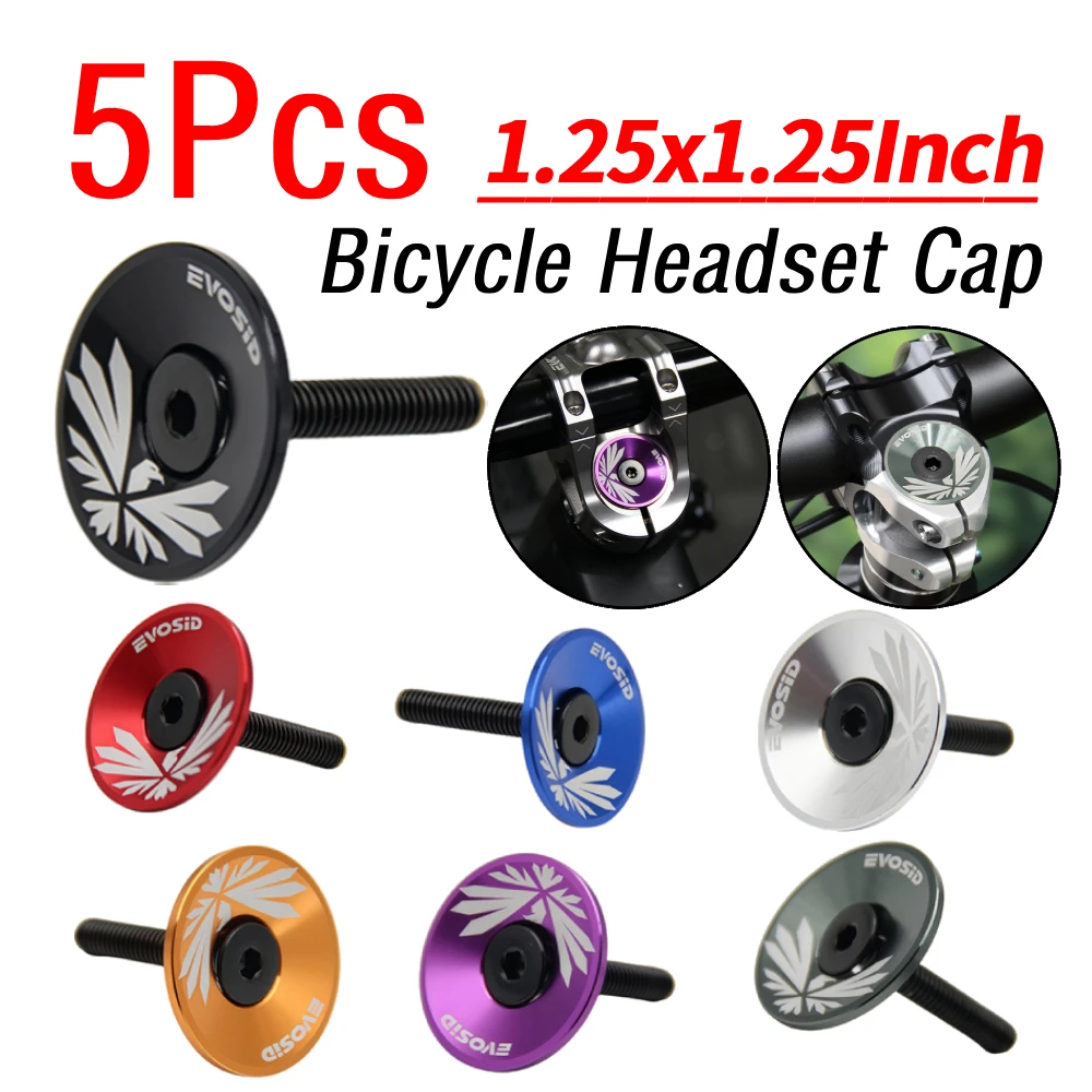 

5Pcs MTB Road Bike Stem Headset Top Cap Cover with Screw Aluminium Alloy Bike Headset Cover for Fork Head Tube Cycling Accessory