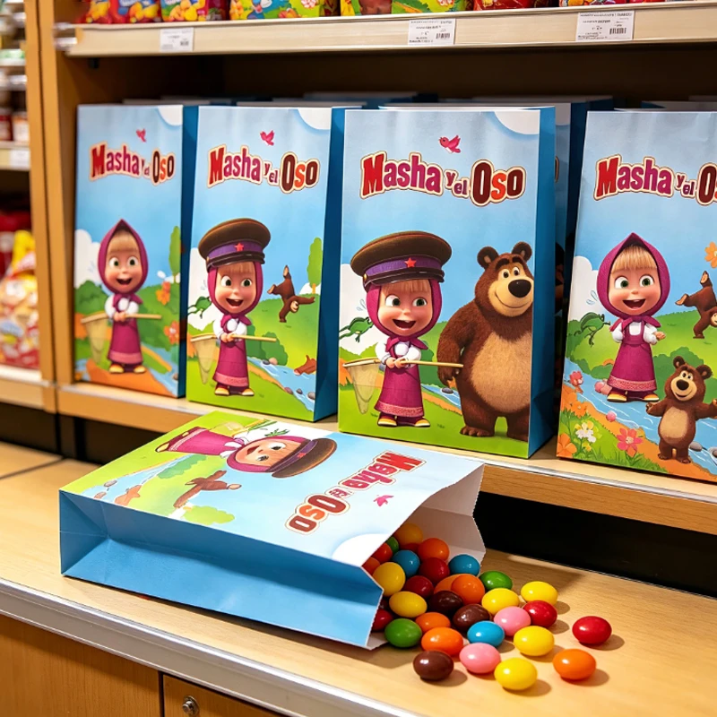 Martha and Bear Paper Bag Theme Party Decoration Supplies Flat Pocket Gift Bag Gift Candy Paper Bag