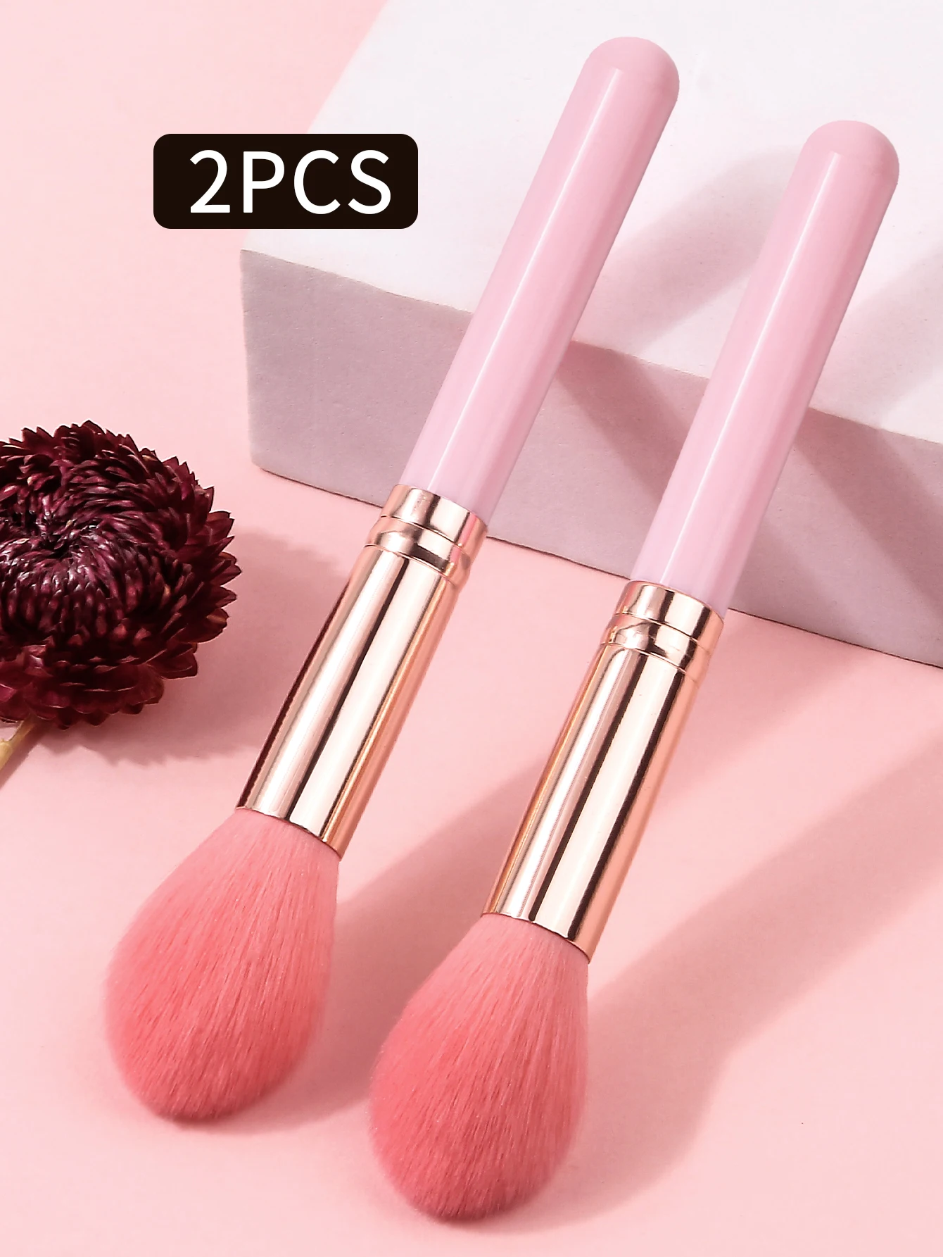 2 stuks roze vlam hoogglansborstel, blushborstel met zachte haren, make-upborstel voor beginners, draagbaar en betaalbaar schoonheidshulpmiddel