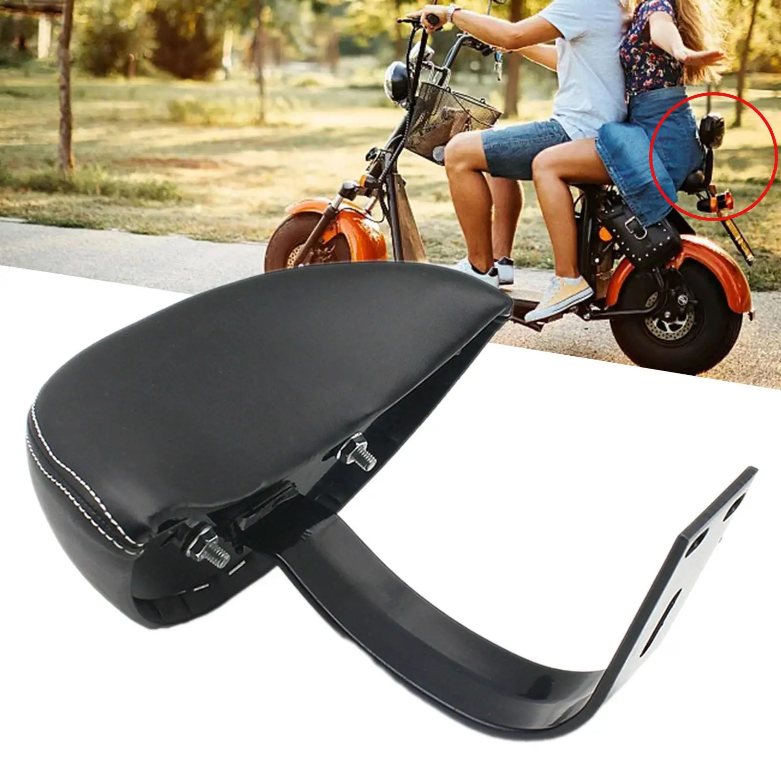 Electric Scooter Backrest Black Detachable PU Leather Moped Seat Pad Rear Passenger Accessory for Road Bike