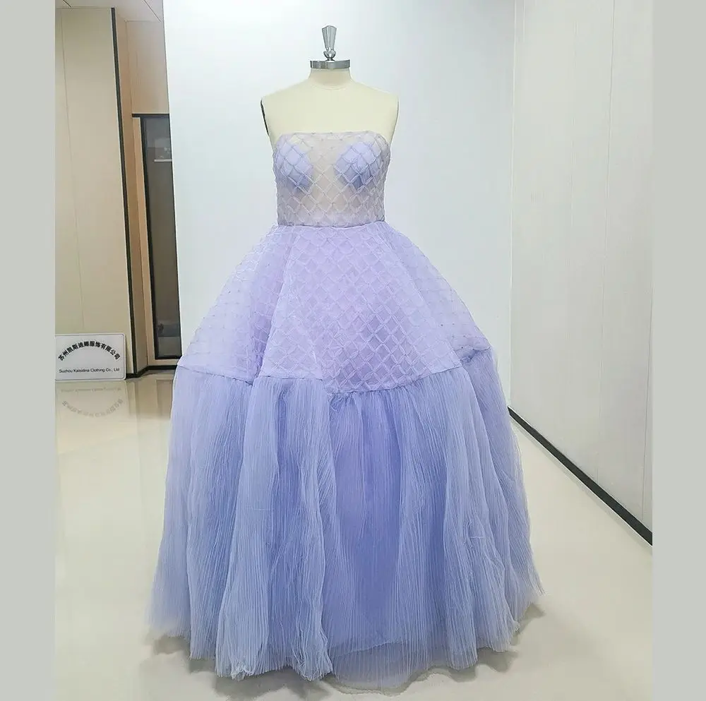 Purple Strapless A-Line Sleeveless Evening Dress With Slit New Fashion Female Floor Length Party Prom Gowns